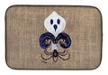 Halloween Ghost Bat and Spider Fleur de lis on Faux Burlap Dish Drying Mat Absorbent Dish Drying Mat Pad for Kitchen Counter Dish Drainer Mat for Countertop, 14 x 21", Multicolor
