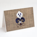 Halloween Ghost Bat and Spider Fleur de lis on Faux Burlap Greeting Cards Pack of 8 Blank Cards with Envelopes Whimsical A7 Size 5x7