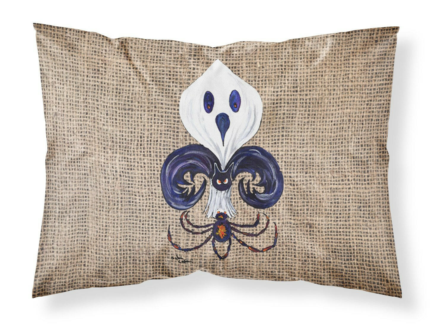 Halloween Ghost Bat and Spider Fleur de lis on Faux Burlap Standard Pillowcase Lightweight Super Soft Easy Care Decorative Artwork Pillowcase, Standard
