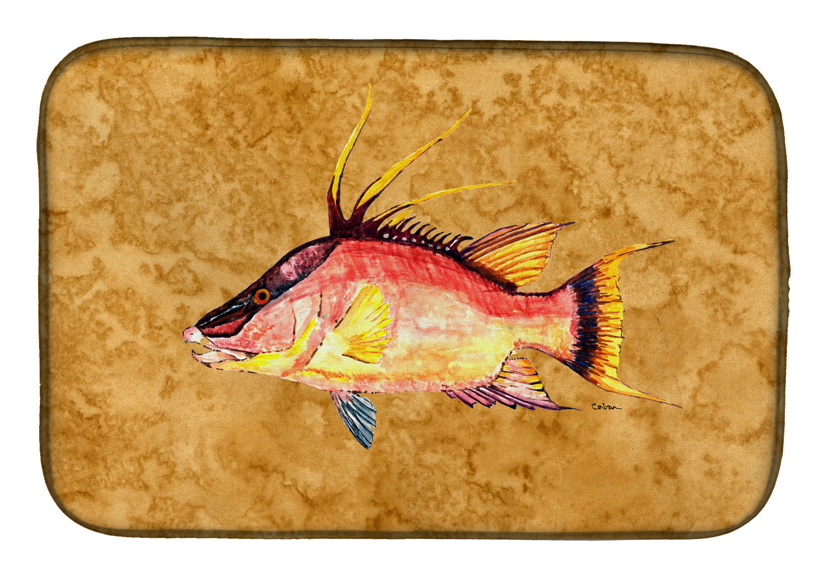 Hog Snapper on Gold Dish Drying Mat Absorbent Dish Drying Mat Pad for Kitchen Counter Dish Drainer Mat for Countertop, 14 x 21", Multicolor