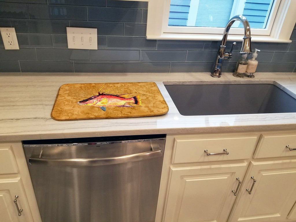 Hog Snapper on Gold Dish Drying Mat Absorbent Dish Drying Mat Pad for Kitchen Counter Dish Drainer Mat for Countertop, 14 x 21", Multicolor