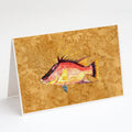 Hog Snapper on Gold Greeting Cards Pack of 8 Blank Cards with Envelopes Whimsical A7 Size 5x7