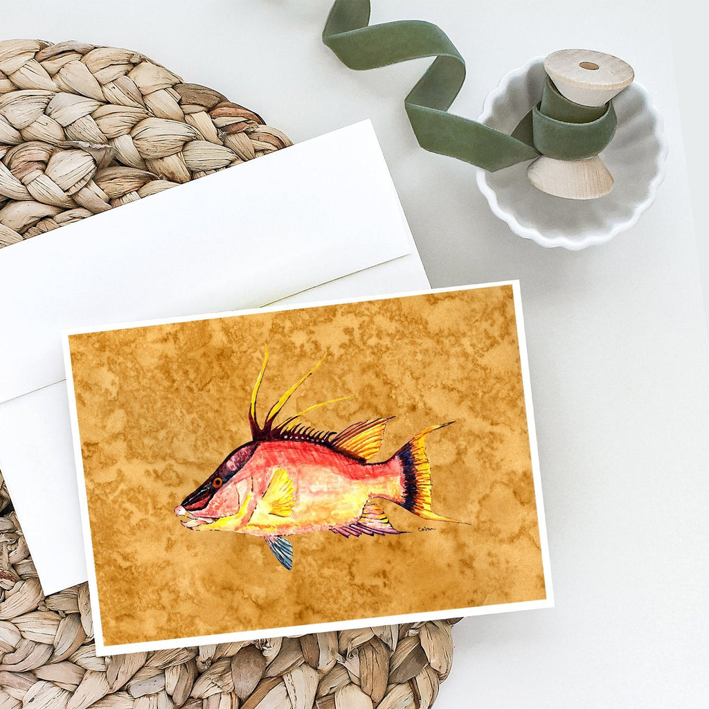 Hog Snapper on Gold Greeting Cards Pack of 8 Blank Cards with Envelopes Whimsical A7 Size 5x7