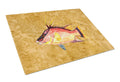 Hog Snapper on Gold Cutting Board Tempered Glass Kitchen Cutting Surface, Heat Resistant Chopping, Non-Slip Feet, Food Prep & Serving