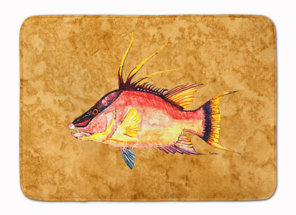 Hog Snapper on Gold Memory Foam Kitchen Mat Machine Washable Anti-Fatigue Cushion Comfort Bath or Kitchen Rug