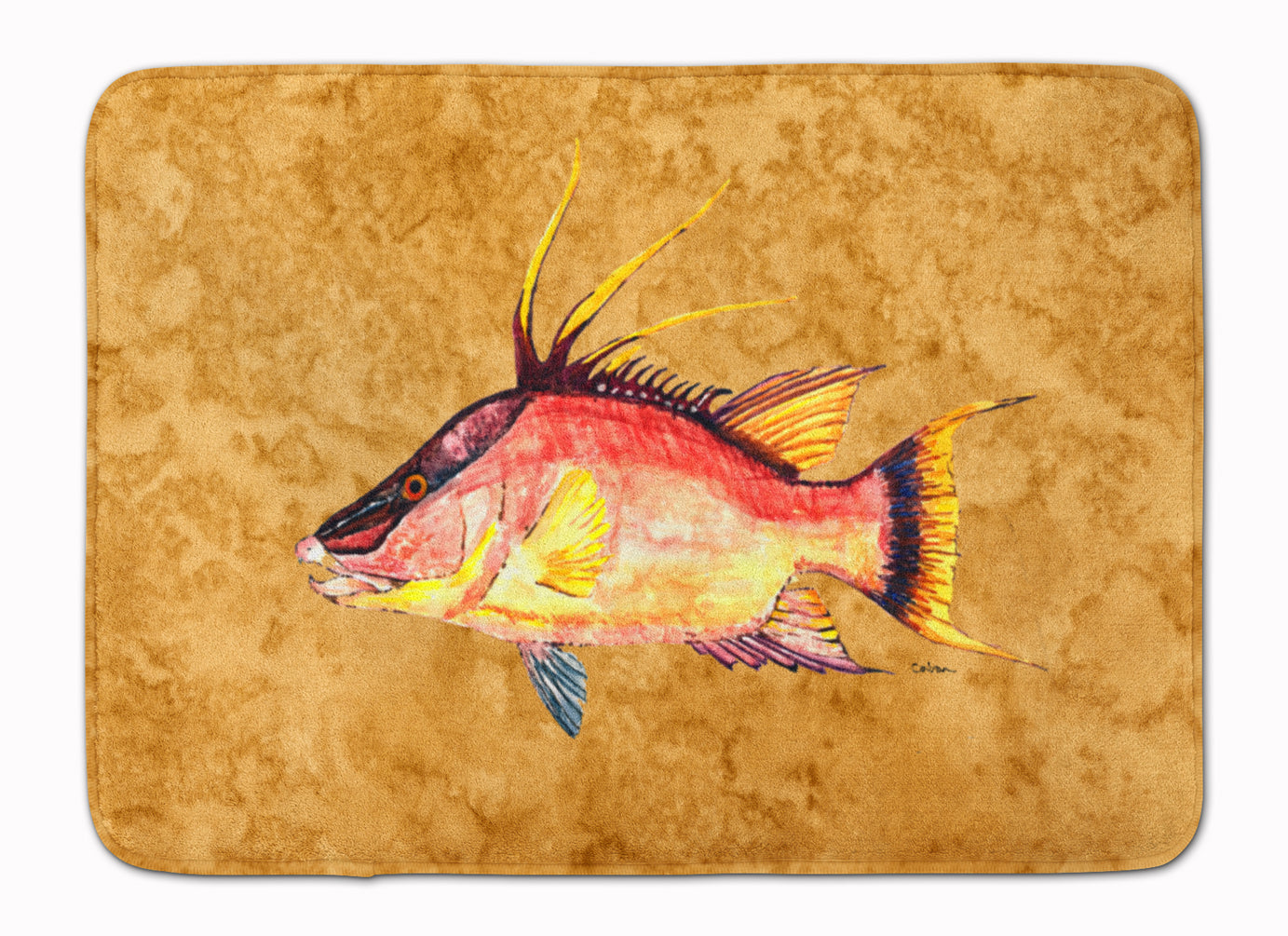 Hog Snapper on Gold Memory Foam Kitchen Mat Machine Washable Anti-Fatigue Cushion Comfort Bath or Kitchen Rug