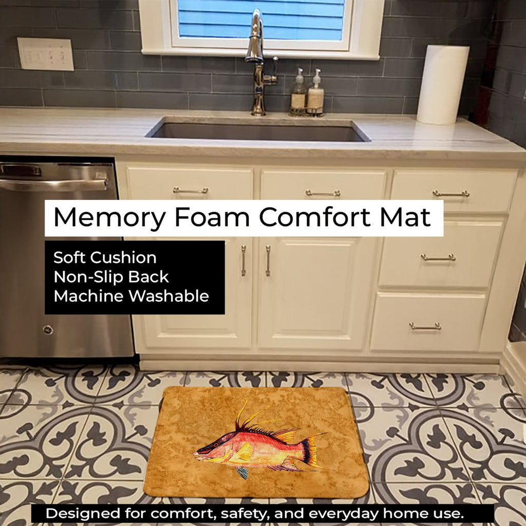 Hog Snapper on Gold Memory Foam Kitchen Mat Machine Washable Anti-Fatigue Cushion Comfort Bath or Kitchen Rug