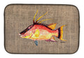 Hog Snapper on Faux Burlap Dish Drying Mat Absorbent Dish Drying Mat Pad for Kitchen Counter Dish Drainer Mat for Countertop, 14 x 21", Multicolor