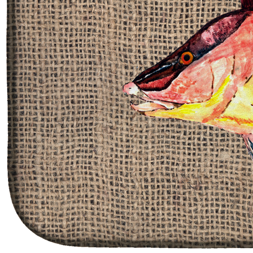 Hog Snapper on Faux Burlap Dish Drying Mat Absorbent Dish Drying Mat Pad for Kitchen Counter Dish Drainer Mat for Countertop, 14 x 21", Multicolor