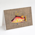 Hog Snapper on Faux Burlap Greeting Cards Pack of 8 Blank Cards with Envelopes Whimsical A7 Size 5x7