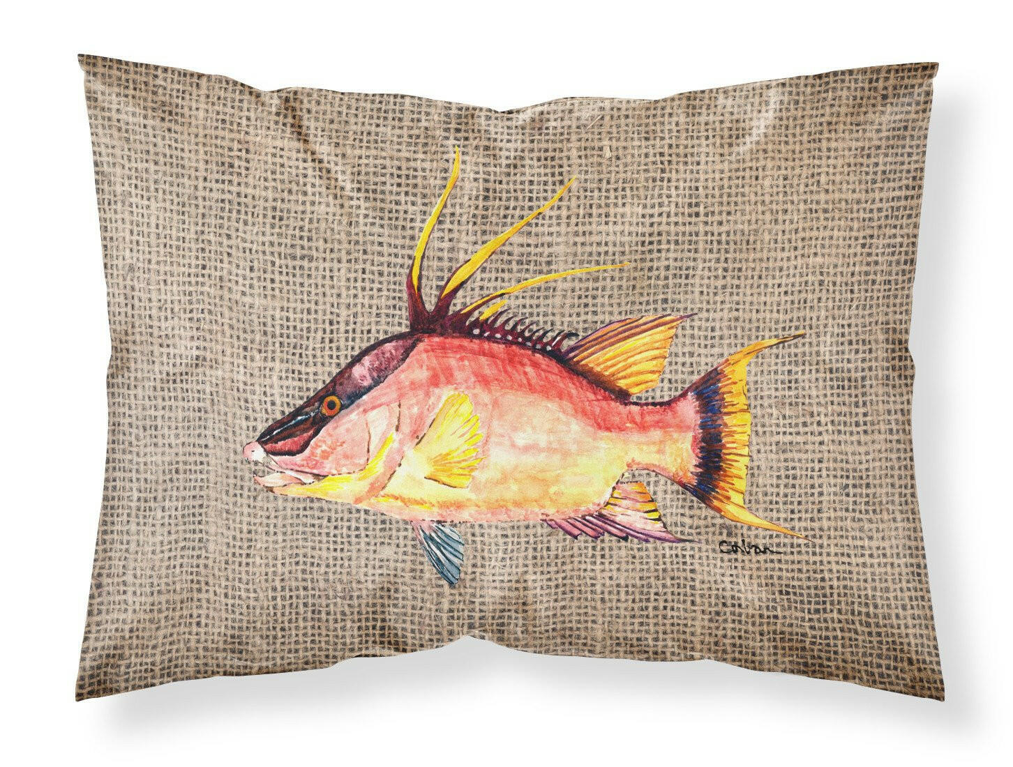 Hog Snapper on Faux Burlap Standard Pillowcase Lightweight Super Soft Easy Care Decorative Artwork Pillowcase, Standard