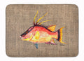 Hog Snapper on Faux Burlap Memory Foam Kitchen Mat Machine Washable Anti-Fatigue Cushion Comfort Bath or Kitchen Rug