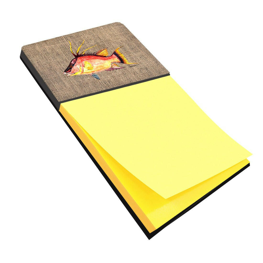 Hog Snapper on Faux Burlap Watercolor Sticky Note Holder Refillable Dispenser Desk Accessory 3x3 Pad Gift