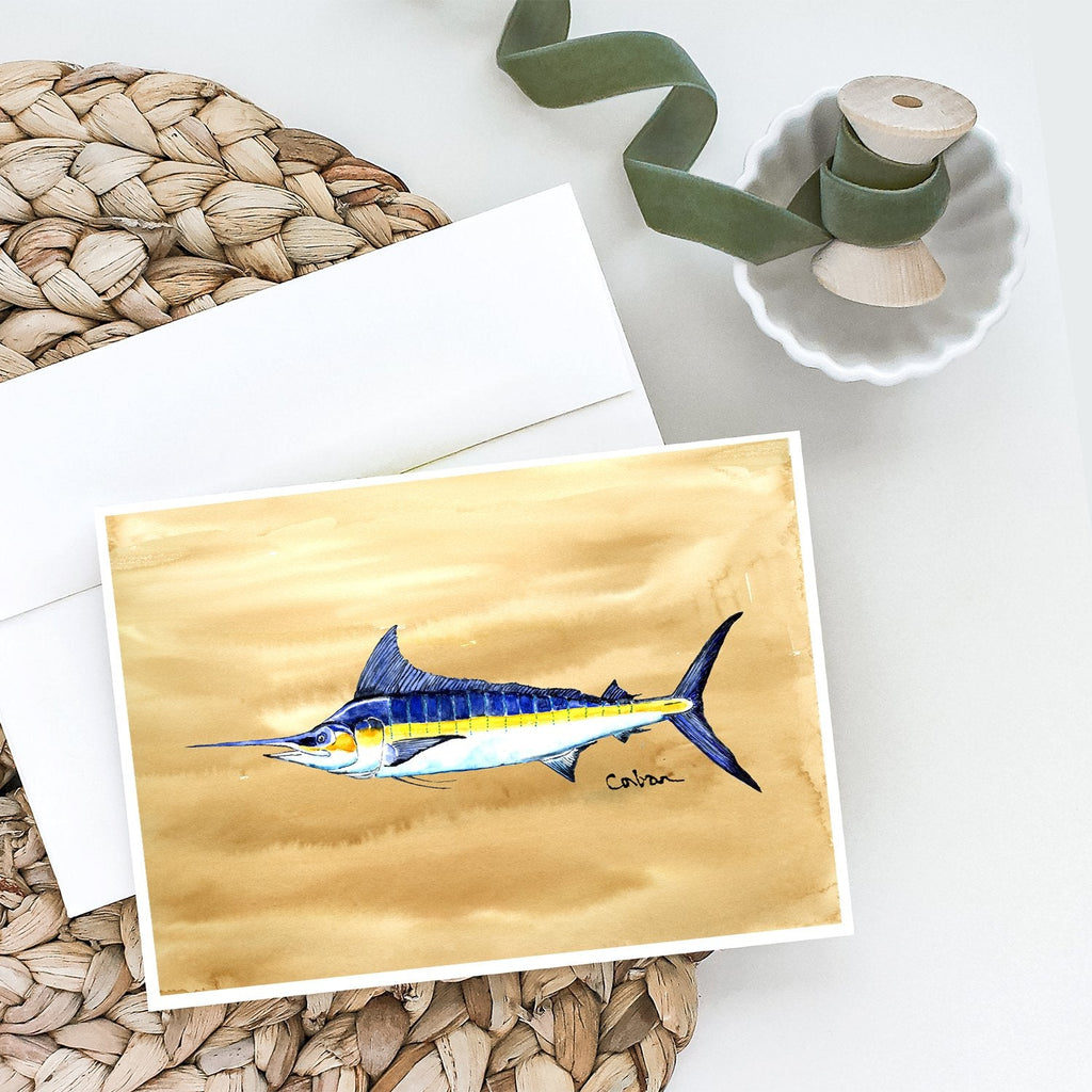 Swordfish on Sandy Beach Greeting Cards Pack of 8 Blank Cards with Envelopes Whimsical A7 Size 5x7