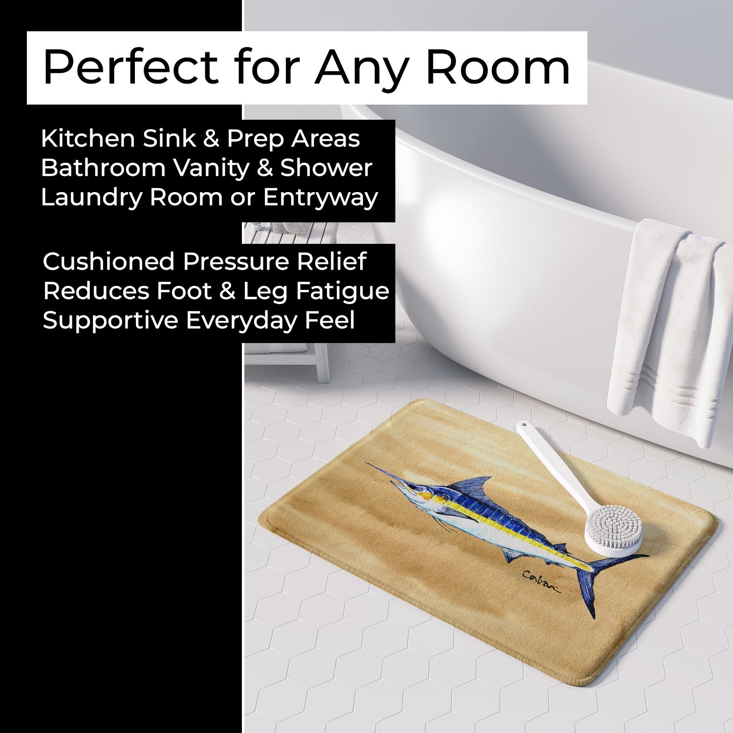Swordfish on Sandy Beach Memory Foam Kitchen Mat Machine Washable Anti-Fatigue Cushion Comfort Bath or Kitchen Rug