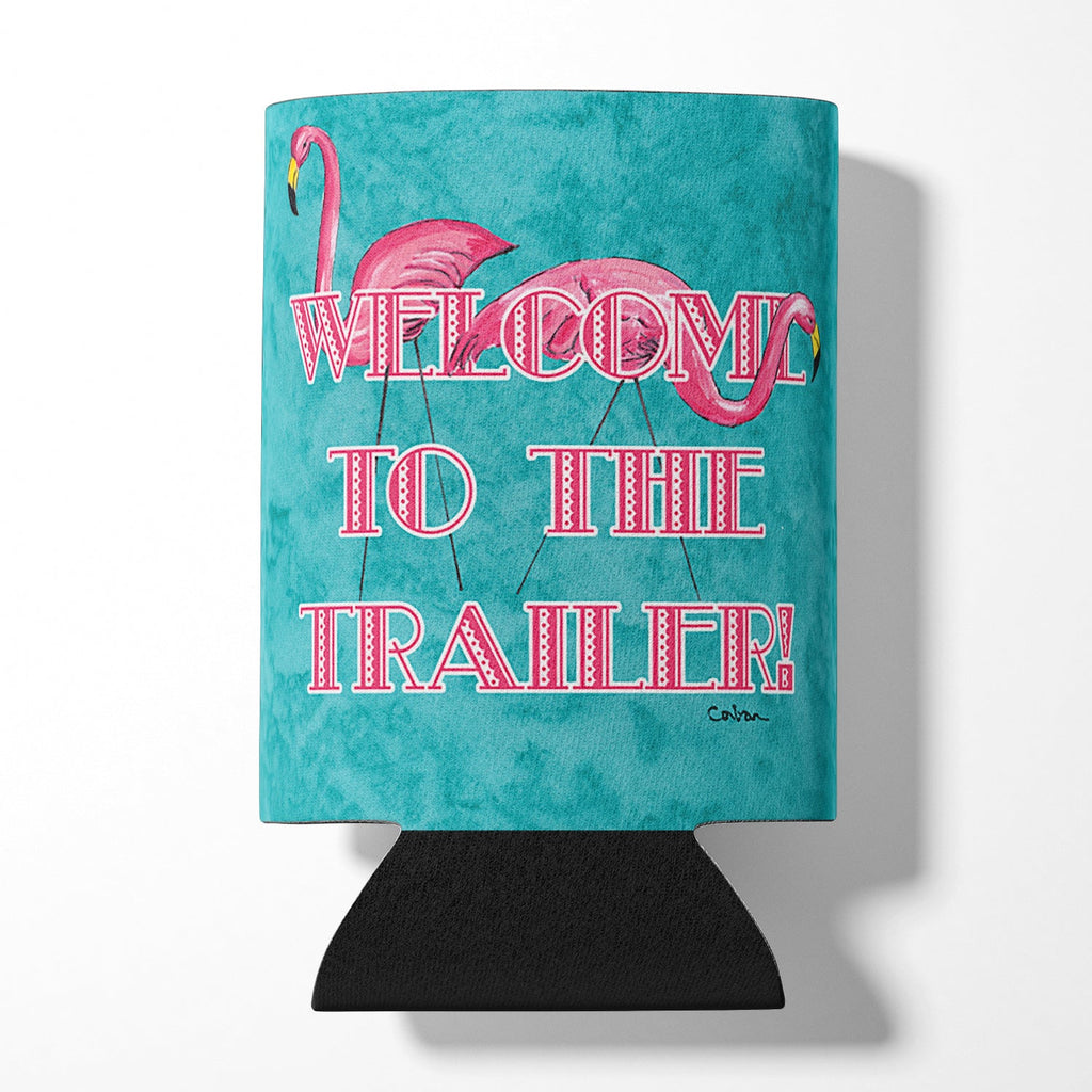 Welcome to the Trailer with Flamingos Can or Bottle Hugger Cooler Sleeve for Standard 12 oz Cans, Insulated Foam Beer & Soda Can Hugger Reusable