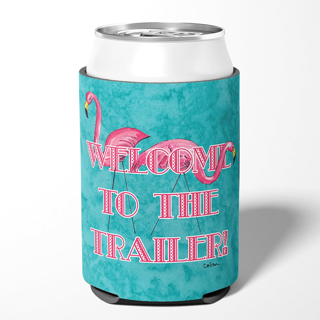 Welcome to the Trailer with Flamingos Can or Bottle Hugger Cooler Sleeve for Standard 12 oz Cans, Insulated Foam Beer & Soda Can Hugger Reusable