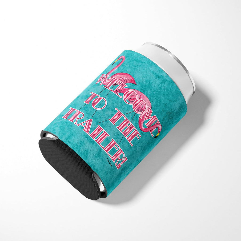 Welcome to the Trailer with Flamingos Can or Bottle Hugger Cooler Sleeve for Standard 12 oz Cans, Insulated Foam Beer & Soda Can Hugger Reusable