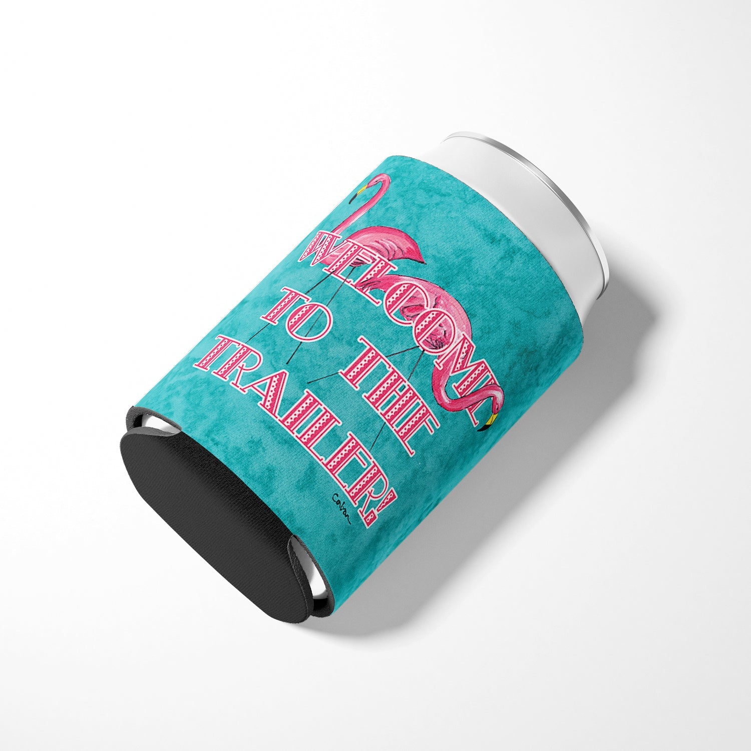 Welcome to the Trailer with Flamingos Can or Bottle Hugger Cooler Sleeve for Standard 12 oz Cans, Insulated Foam Beer & Soda Can Hugger Reusable