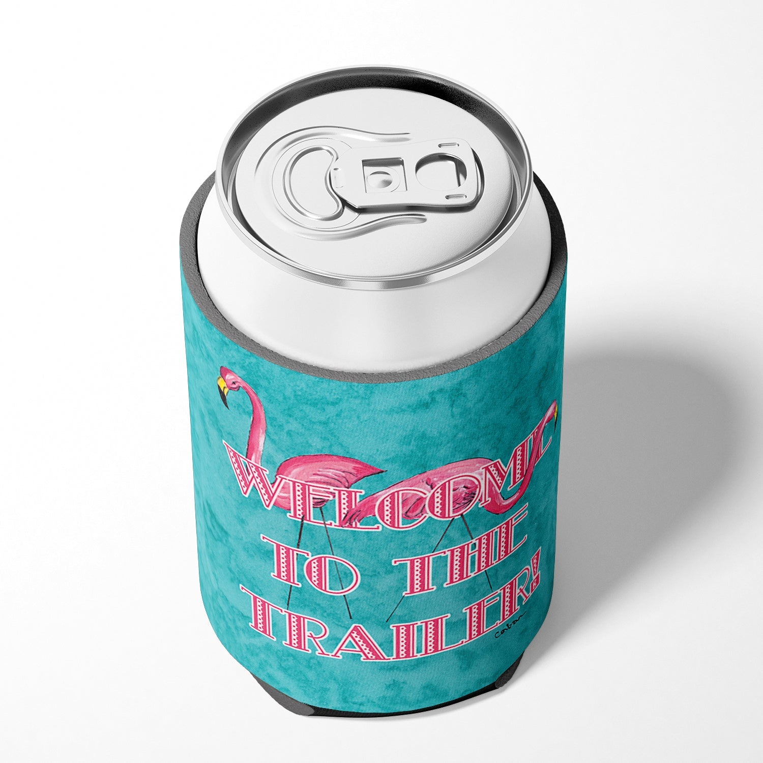 Welcome to the Trailer with Flamingos Can or Bottle Hugger Cooler Sleeve for Standard 12 oz Cans, Insulated Foam Beer & Soda Can Hugger Reusable