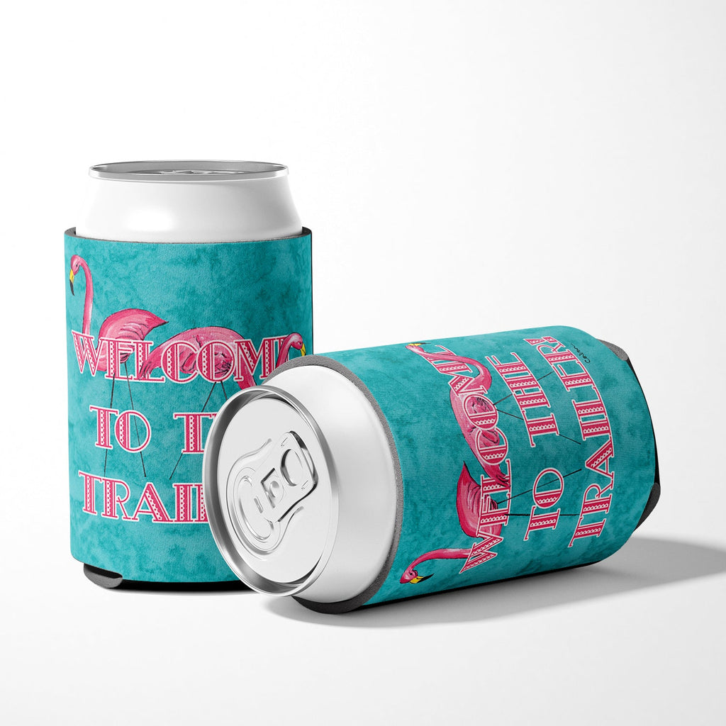 Welcome to the Trailer with Flamingos Can or Bottle Hugger Cooler Sleeve for Standard 12 oz Cans, Insulated Foam Beer & Soda Can Hugger Reusable