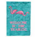 Welcome to the Trailer with Flamingos House Flag 28x40 Porch Sleeve Pole Decorative Outside Yard Banner Artwork Wall Hanging, Polyester