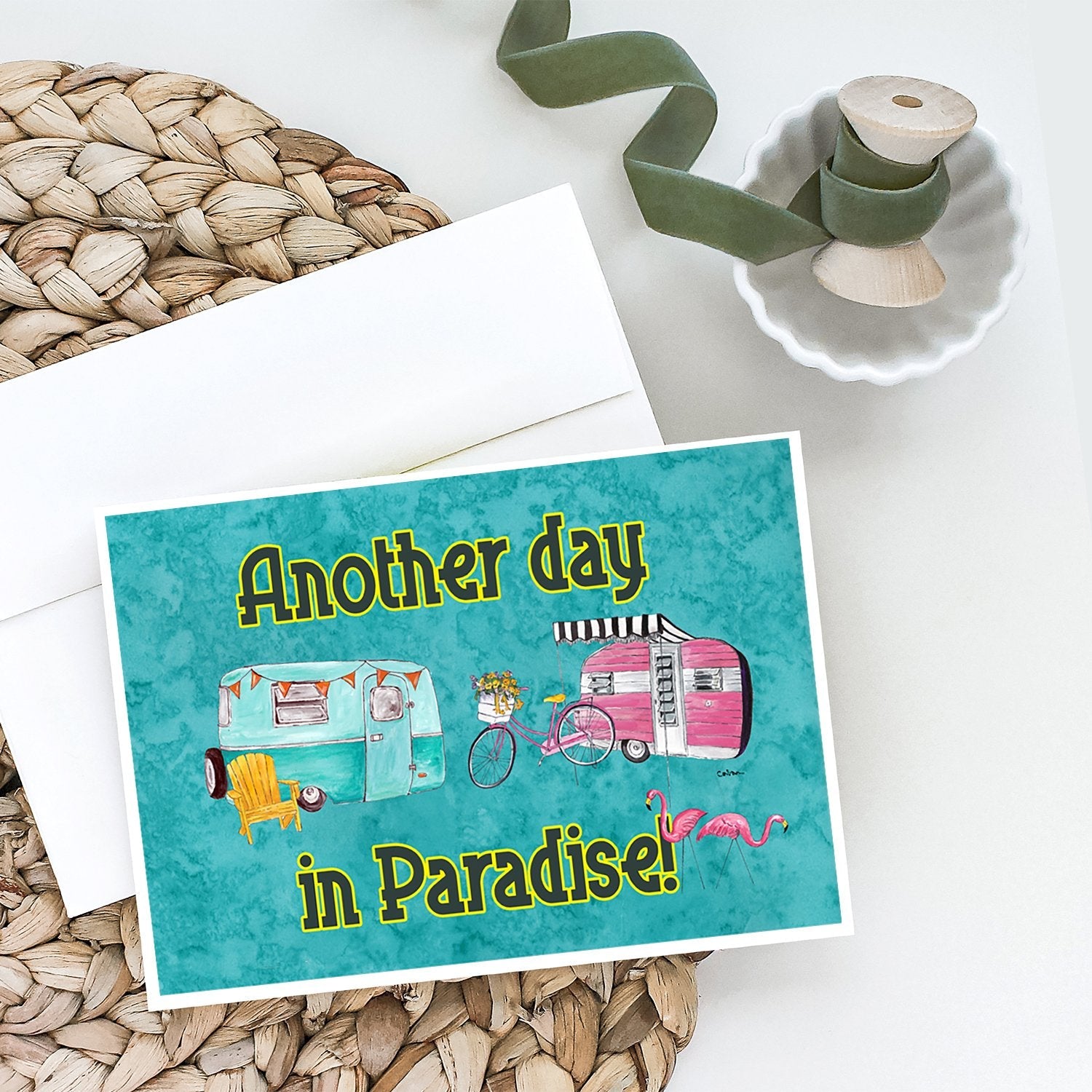 Another Day in Paradise Greeting Cards Pack of 8 Blank Cards with Envelopes Whimsical A7 Size 5x7