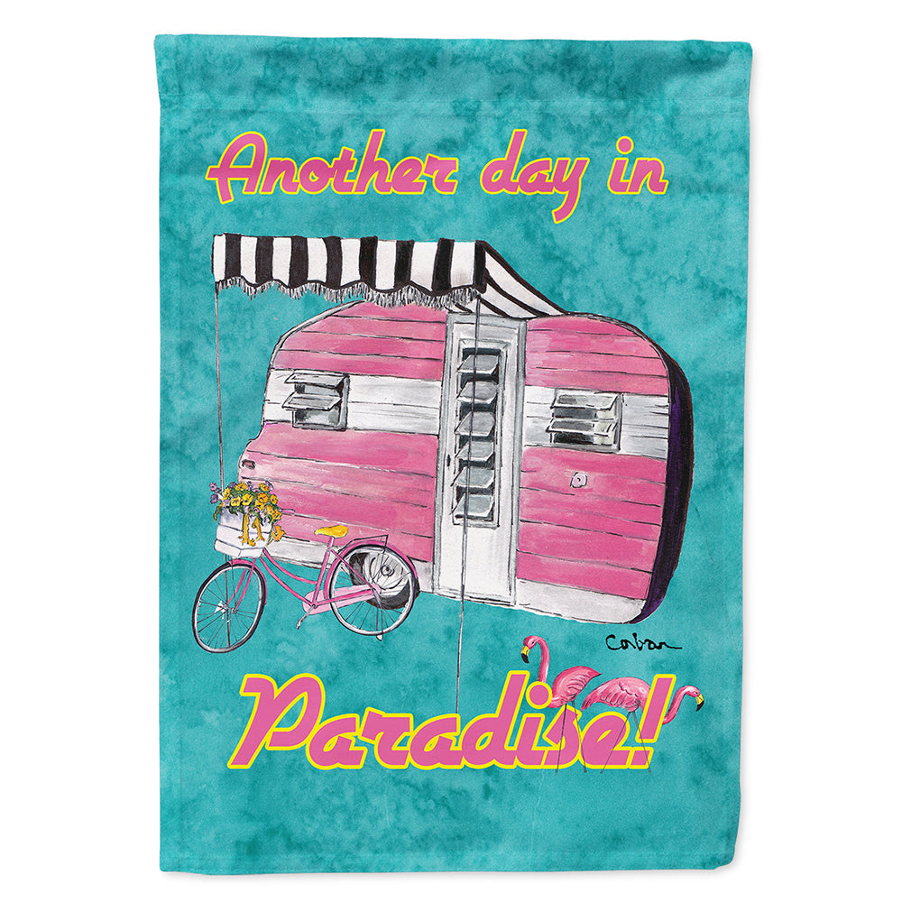 Another Day in Paradise Retro Glamping Trailer House Flag 28x40 Porch Sleeve Pole Decorative Outside Yard Banner Artwork Wall Hanging, Polyester