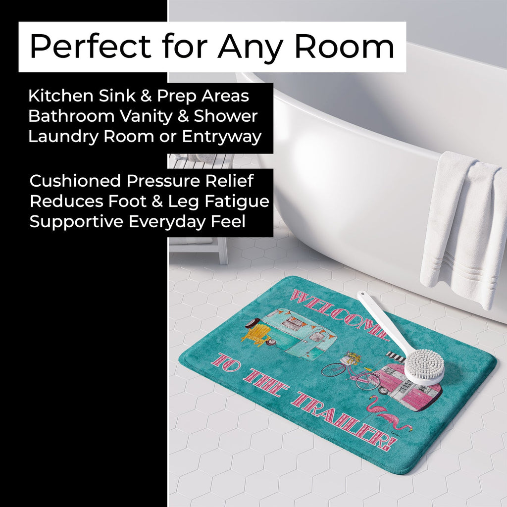 Welcome to the Trailer Memory Foam Kitchen Mat Machine Washable Anti-Fatigue Cushion Comfort Bath or Kitchen Rug