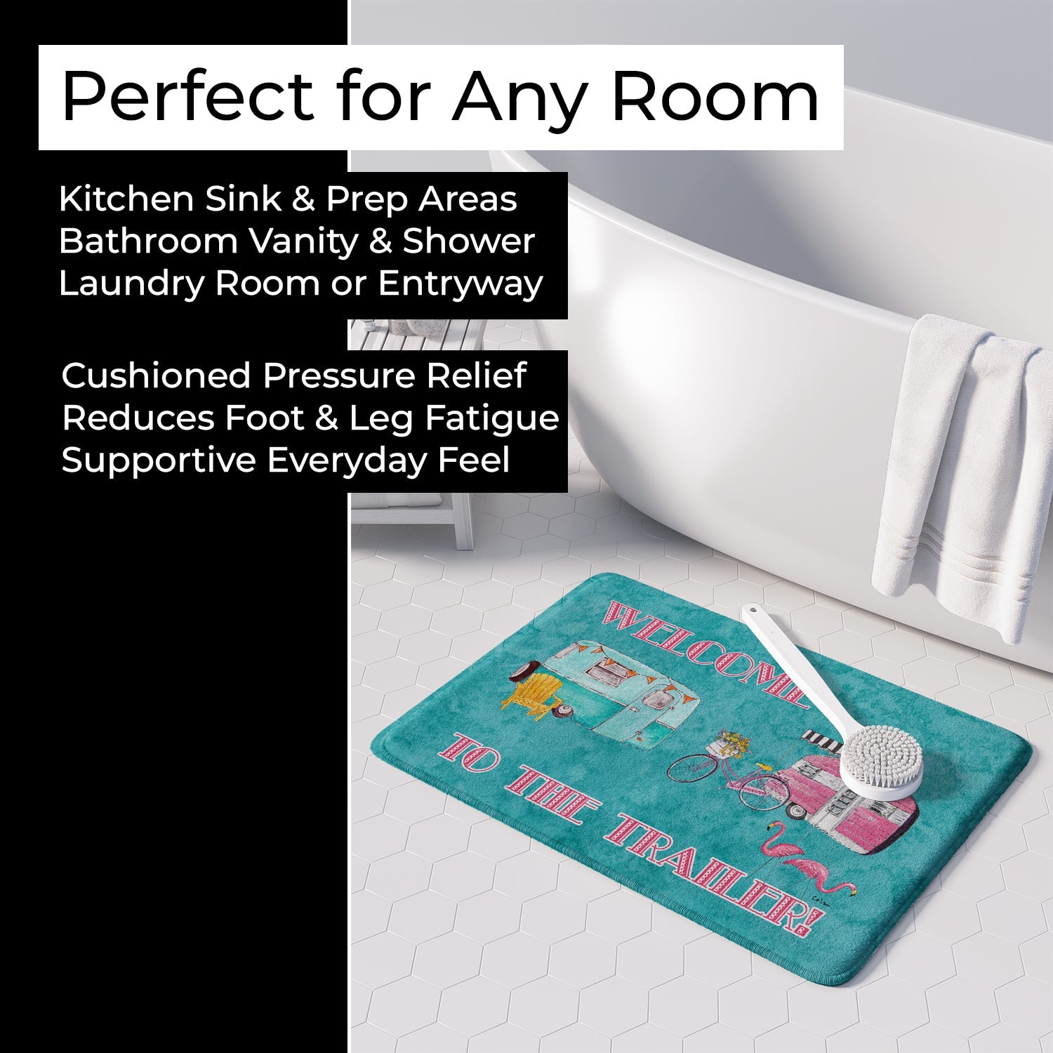 Welcome to the Trailer Memory Foam Kitchen Mat Machine Washable Anti-Fatigue Cushion Comfort Bath or Kitchen Rug