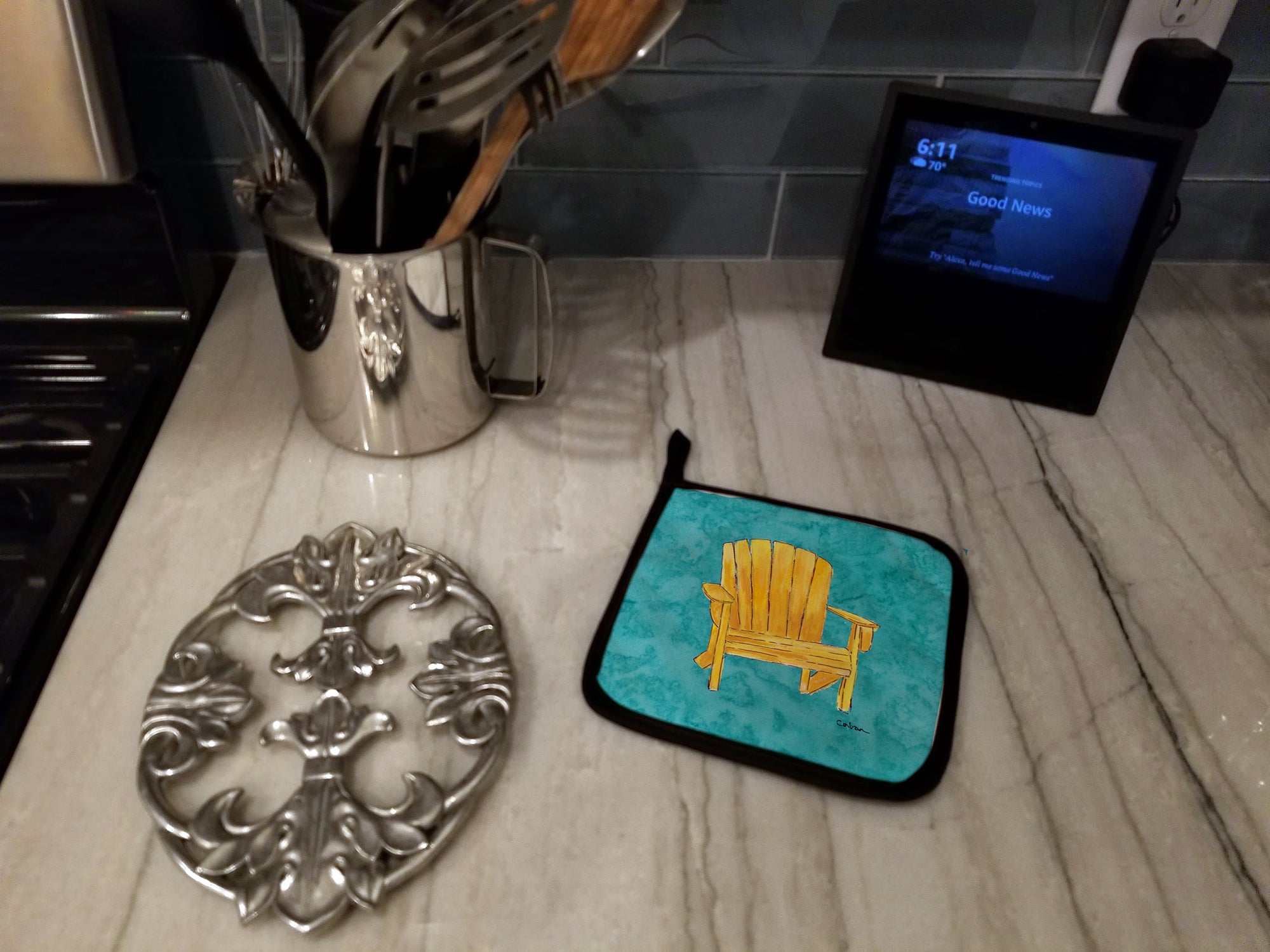 Welcome to the Trailer Pot Holder Set of 2 Heat Resistant Quilted Hot Pads 7.5 x 7.5 Inch, Insulated Kitchen Trivets for Cooking & Baking