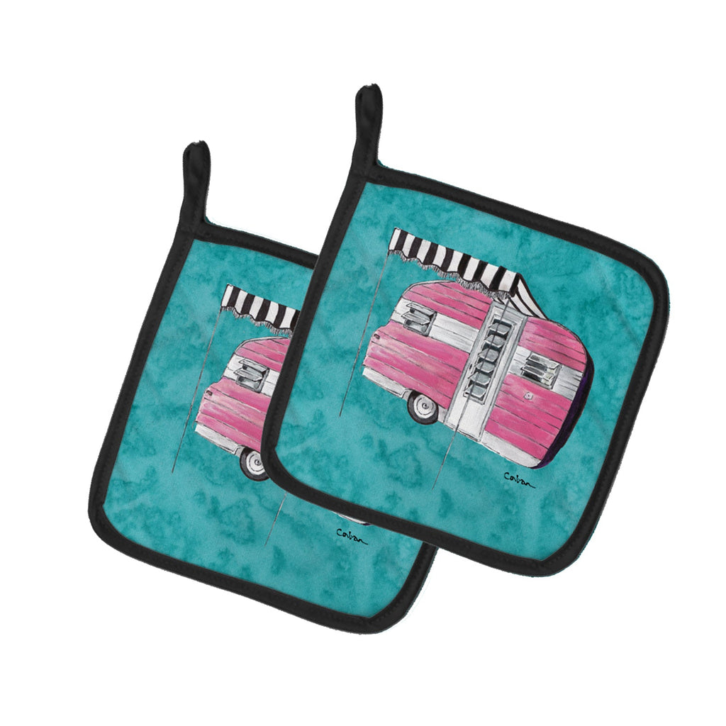 Welcome to the Trailer Pot Holder Set of 2 Heat Resistant Quilted Hot Pads 7.5 x 7.5 Inch, Insulated Kitchen Trivets for Cooking & Baking