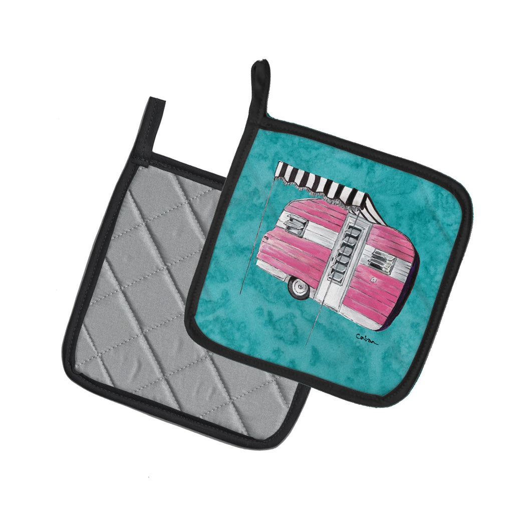 Welcome to the Trailer Pot Holder Set of 2 Heat Resistant Quilted Hot Pads 7.5 x 7.5 Inch, Insulated Kitchen Trivets for Cooking & Baking