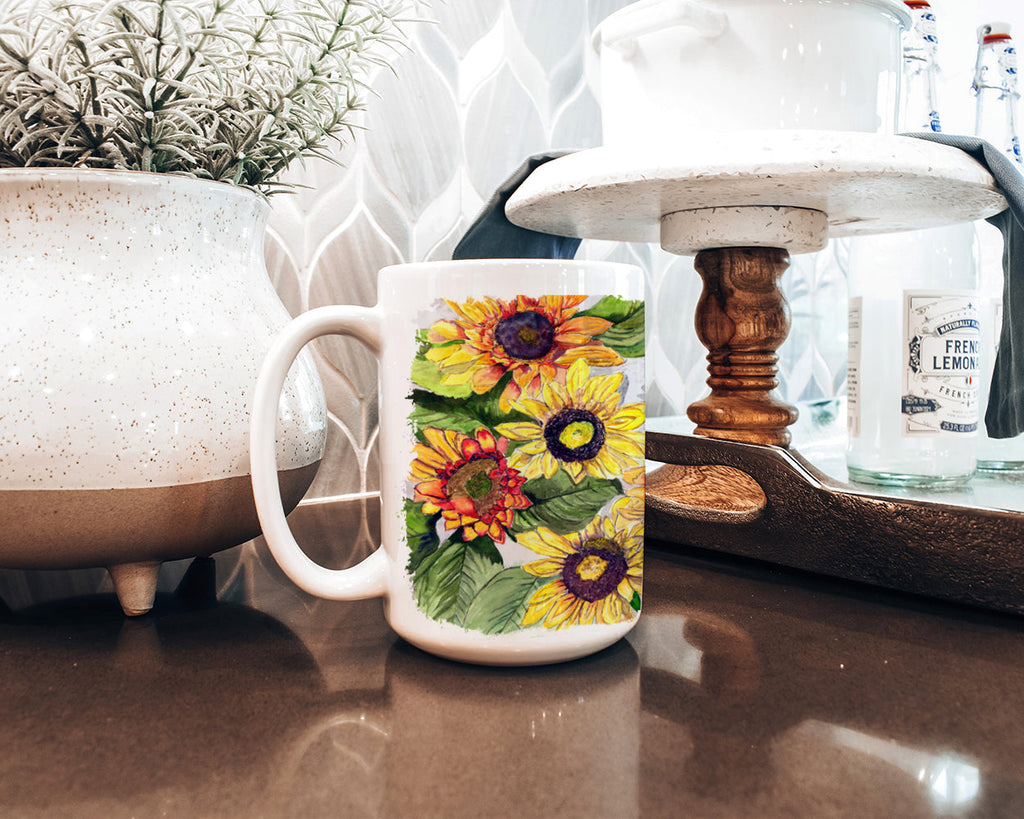 Sunflowers Ceramic Coffee Mug 15 oz Decorative Large C Handle Mug Cup for Tea, Cocoa Hot Chocolate