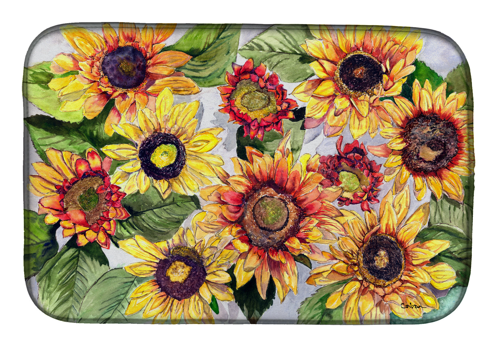 Sunflowers Dish Drying Mat Absorbent Dish Drying Mat Pad for Kitchen Counter Dish Drainer Mat for Countertop, 14 x 21", Multicolor