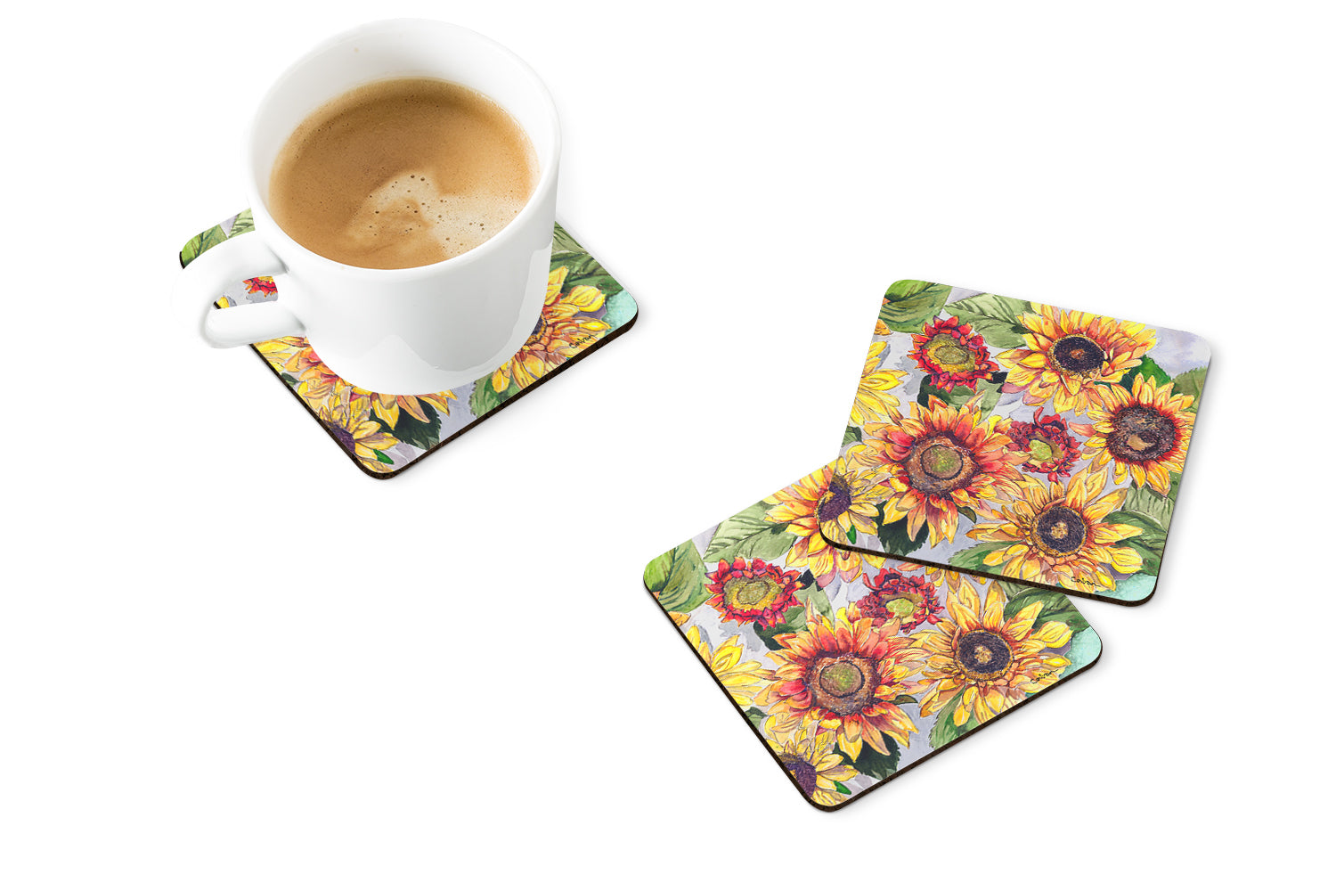 Sunflowers Foam Coasters Set of 4 Cup Coasters for Indoor Outdoor, Tabletop Protection, Anti Slip, Mouse pad Material