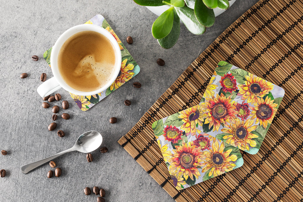 Sunflowers Foam Coasters Set of 4 Cup Coasters for Indoor Outdoor, Tabletop Protection, Anti Slip, Mouse pad Material