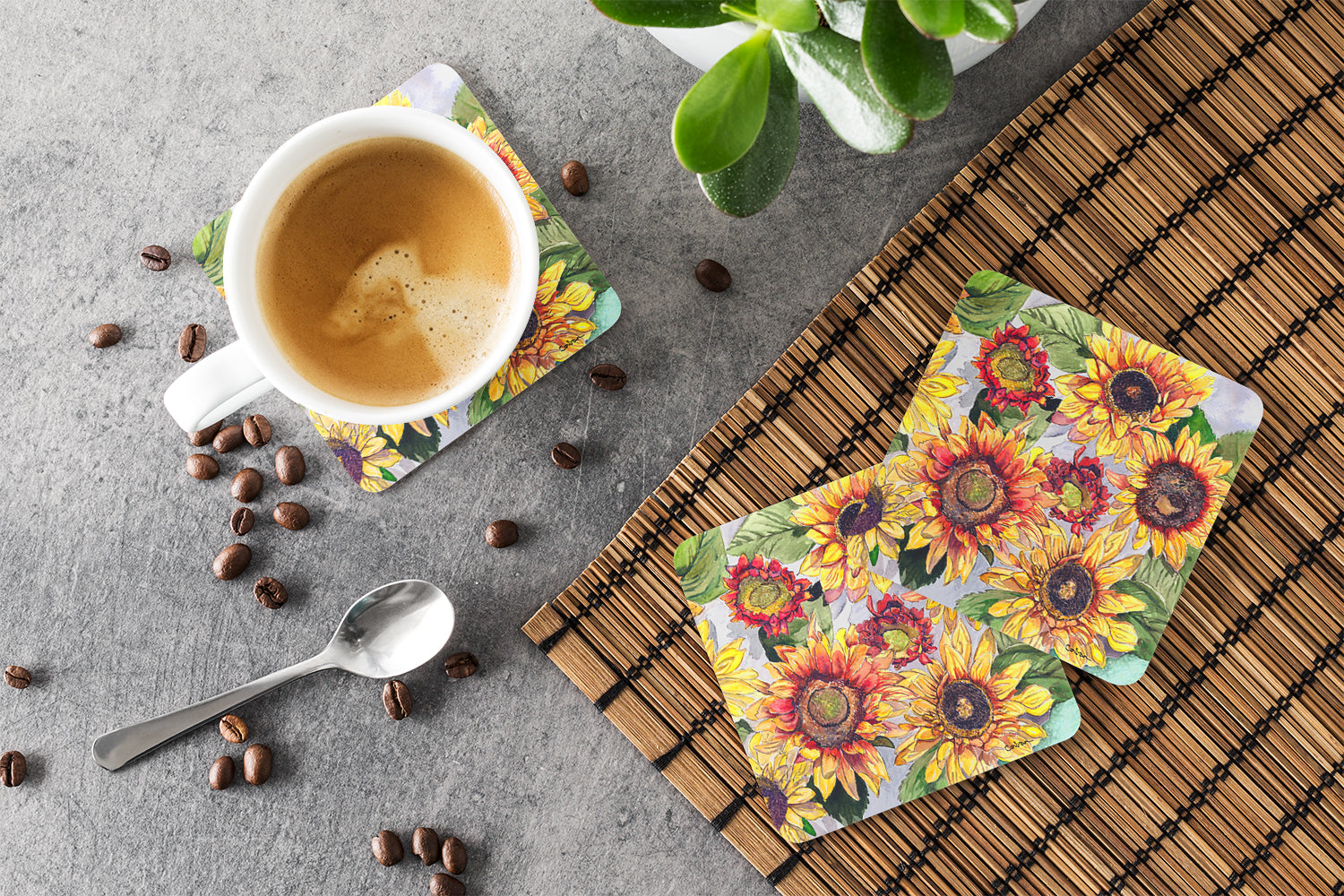Sunflowers Foam Coasters Set of 4 Cup Coasters for Indoor Outdoor, Tabletop Protection, Anti Slip, Mouse pad Material