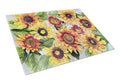Sunflowers Cutting Board Tempered Glass Kitchen Cutting Surface, Heat Resistant Chopping, Non-Slip Feet, Food Prep & Serving