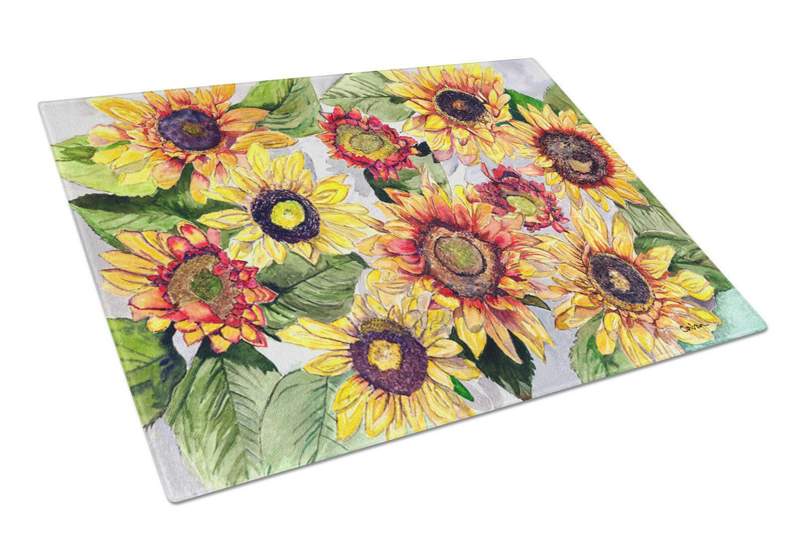 Sunflowers Cutting Board Tempered Glass Kitchen Cutting Surface, Heat Resistant Chopping, Non-Slip Feet, Food Prep & Serving