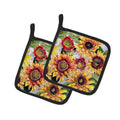Sunflowers Pot Holder Set of 2 Heat Resistant Quilted Hot Pads 7.5 x 7.5 Inch, Insulated Kitchen Trivets for Cooking & Baking