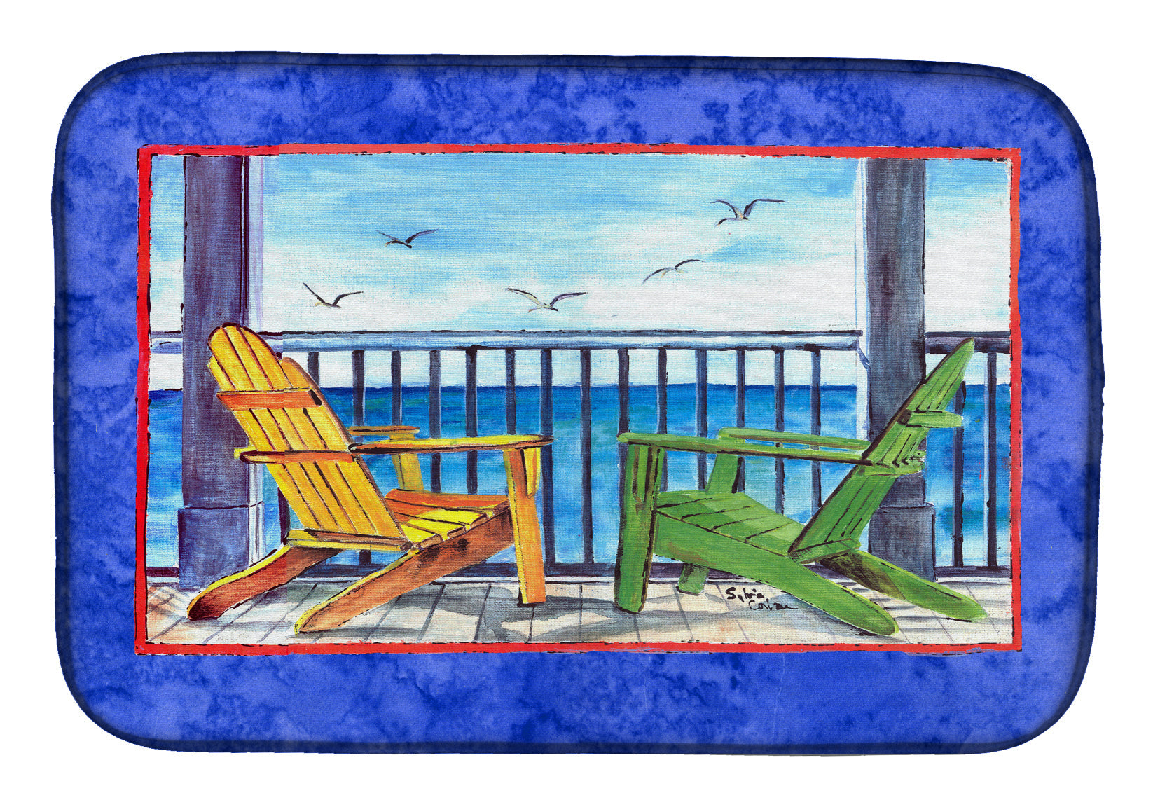 Adirondack Chairs Blue Dish Drying Mat Absorbent Dish Drying Mat Pad for Kitchen Counter Dish Drainer Mat for Countertop, 14 x 21", Multicolor