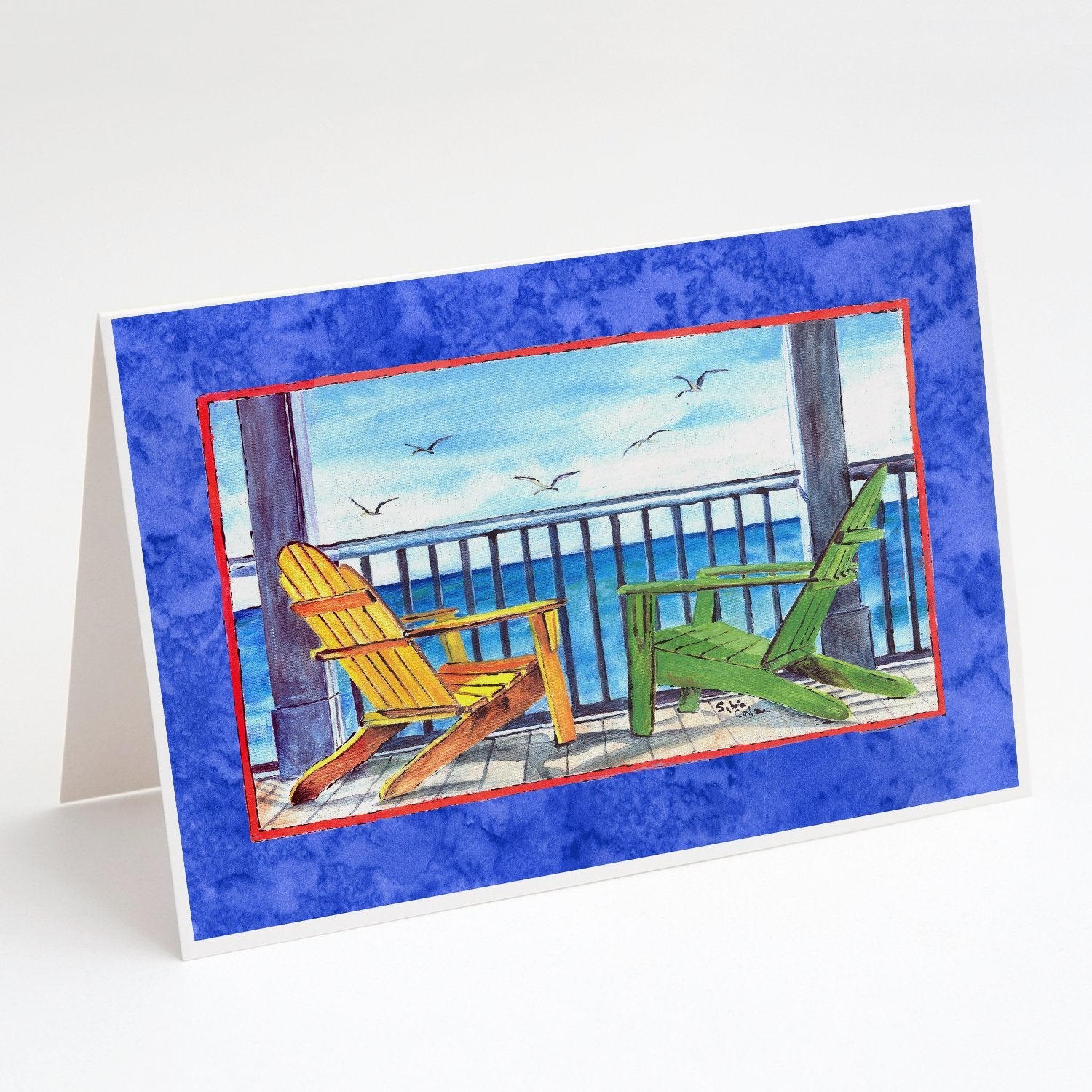 Adirondack Chairs Blue Greeting Cards Pack of 8 Blank Cards with Envelopes Whimsical A7 Size 5x7