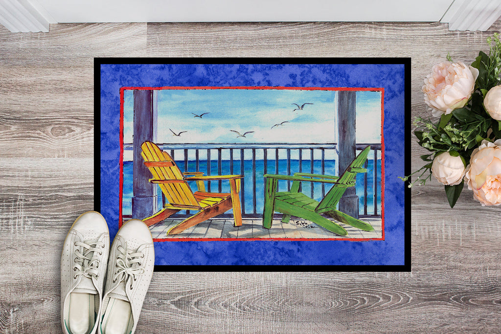 Adirondack Chairs Blue Doormat Indoor Outdoor 24H X 36W Front Door Mat Rugs for Entryway, Non Slip Washable Low Pile,