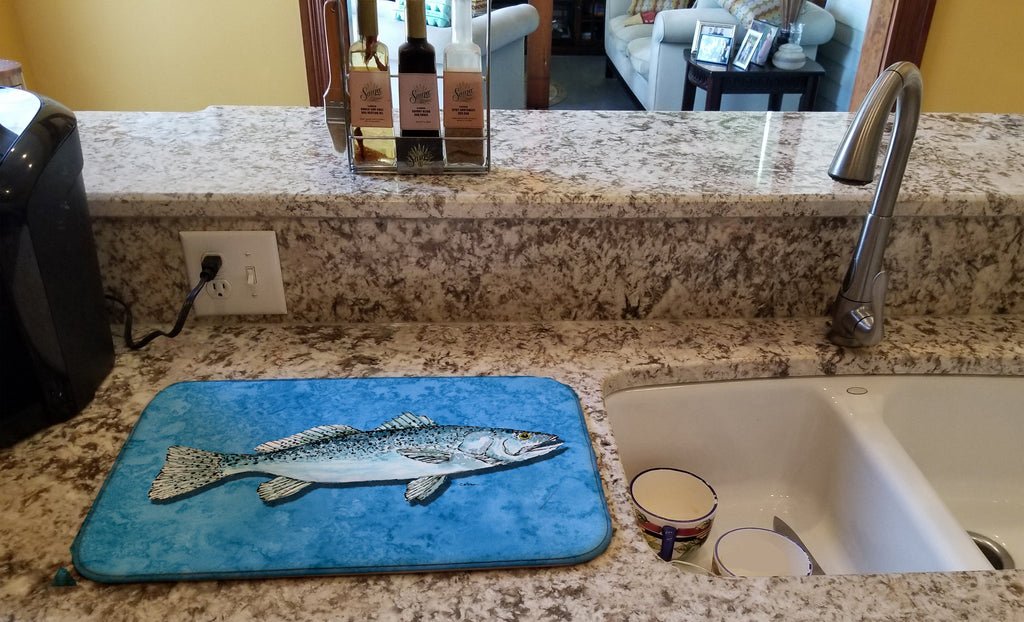 Fish - Trout Dish Drying Mat Absorbent Dish Drying Mat Pad for Kitchen Counter Dish Drainer Mat for Countertop, 14 x 21", Multicolor