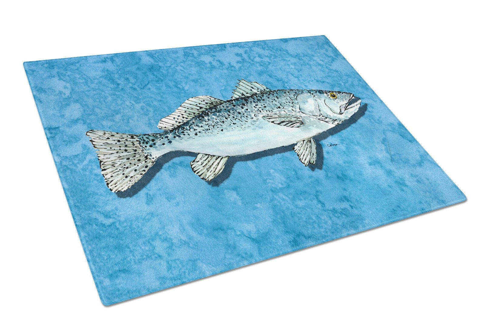 Fish - Trout Cutting Board Tempered Glass Kitchen Cutting Surface, Heat Resistant Chopping, Non-Slip Feet, Food Prep & Serving