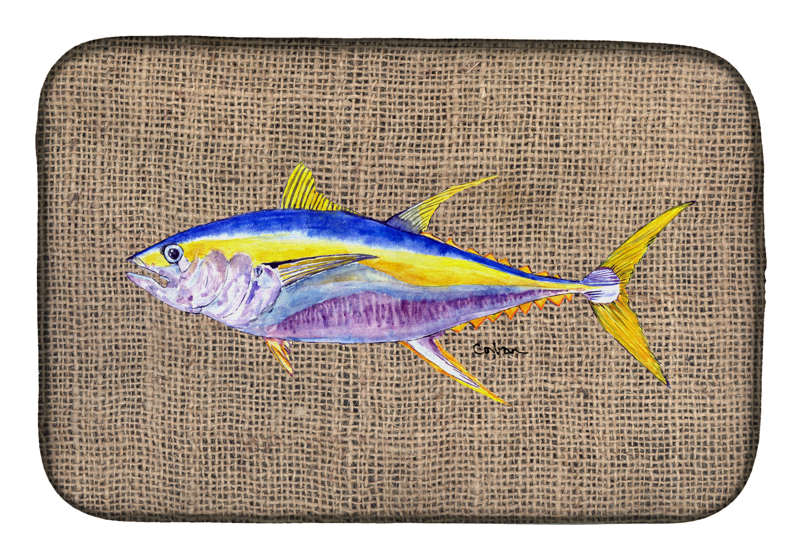 Fish - Tuna Dish Drying Mat Absorbent Dish Drying Mat Pad for Kitchen Counter Dish Drainer Mat for Countertop, 14 x 21", Multicolor
