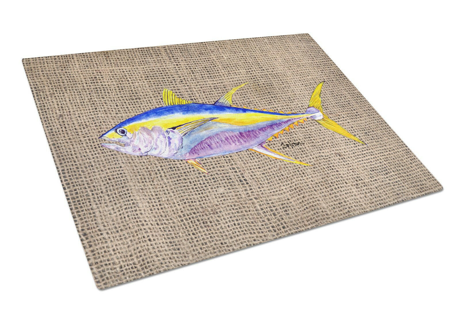 Fish - Tuna Cutting Board Tempered Glass Kitchen Cutting Surface, Heat Resistant Chopping, Non-Slip Feet, Food Prep & Serving