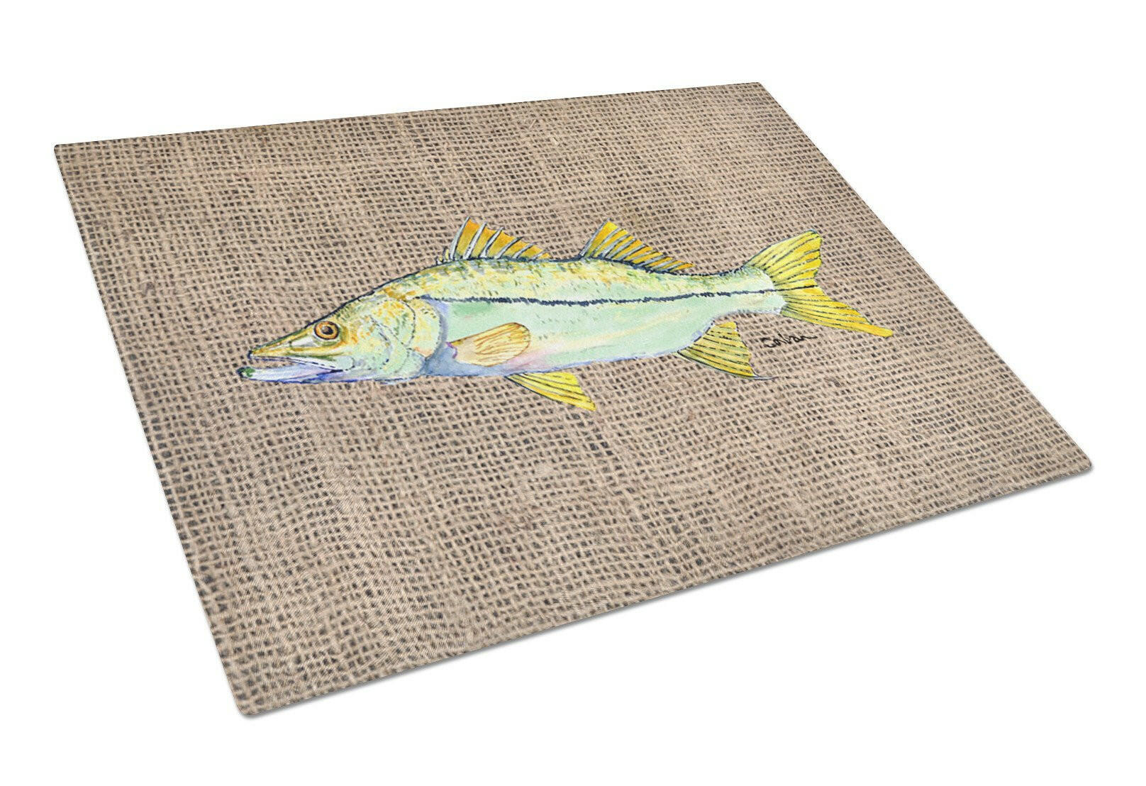 Fish - Snook Cutting Board Tempered Glass Kitchen Cutting Surface, Heat Resistant Chopping, Non-Slip Feet, Food Prep & Serving
