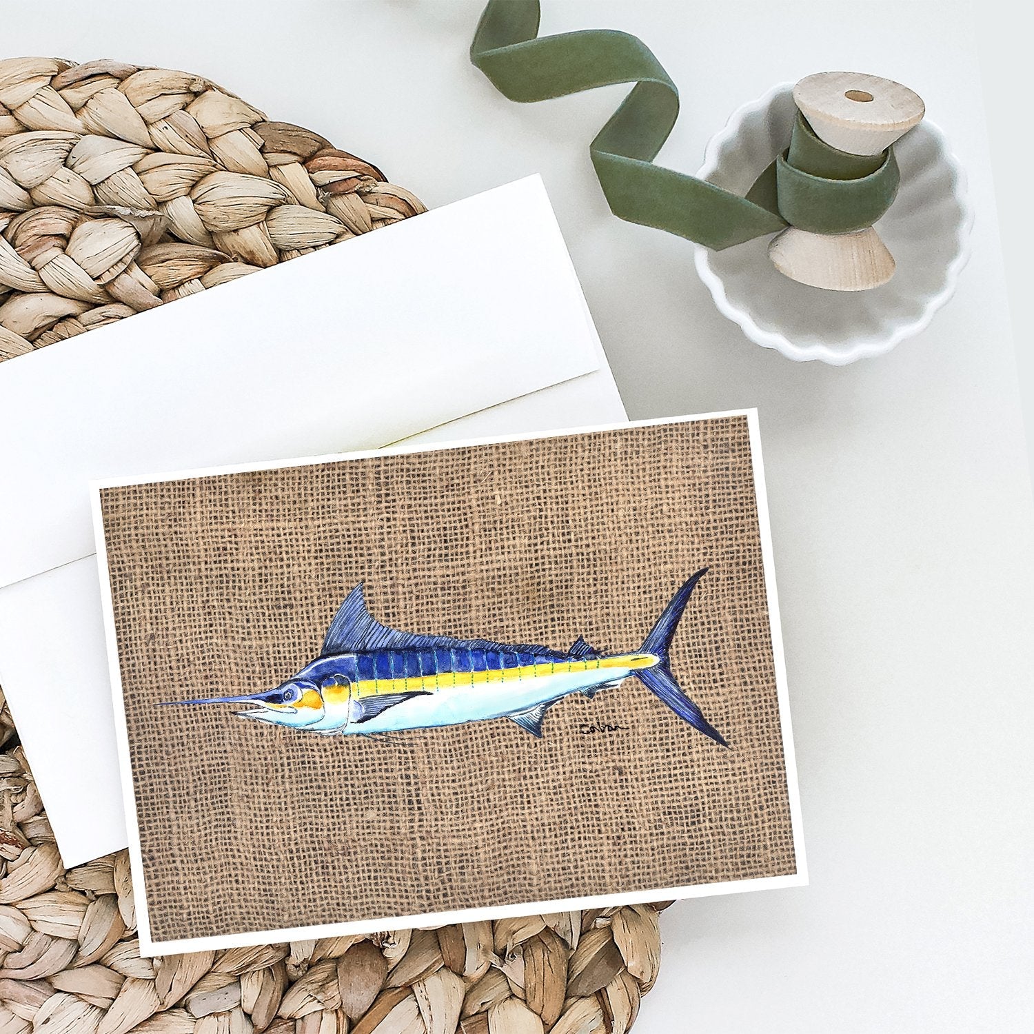 Fish - Marlin Greeting Cards Pack of 8 Blank Cards with Envelopes Whimsical A7 Size 5x7
